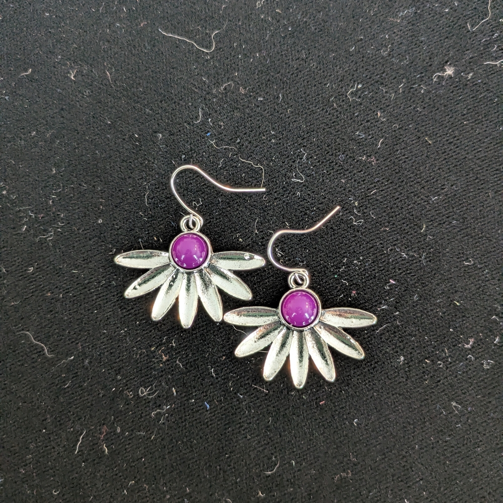 Vintage Silver and Purple Flower Earrings
